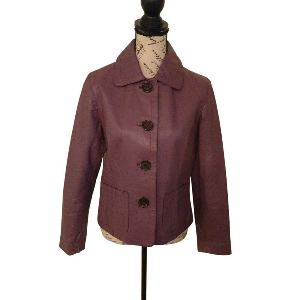 Chico's  Leather Animal Print  purple  Jacket Size 0 Classic